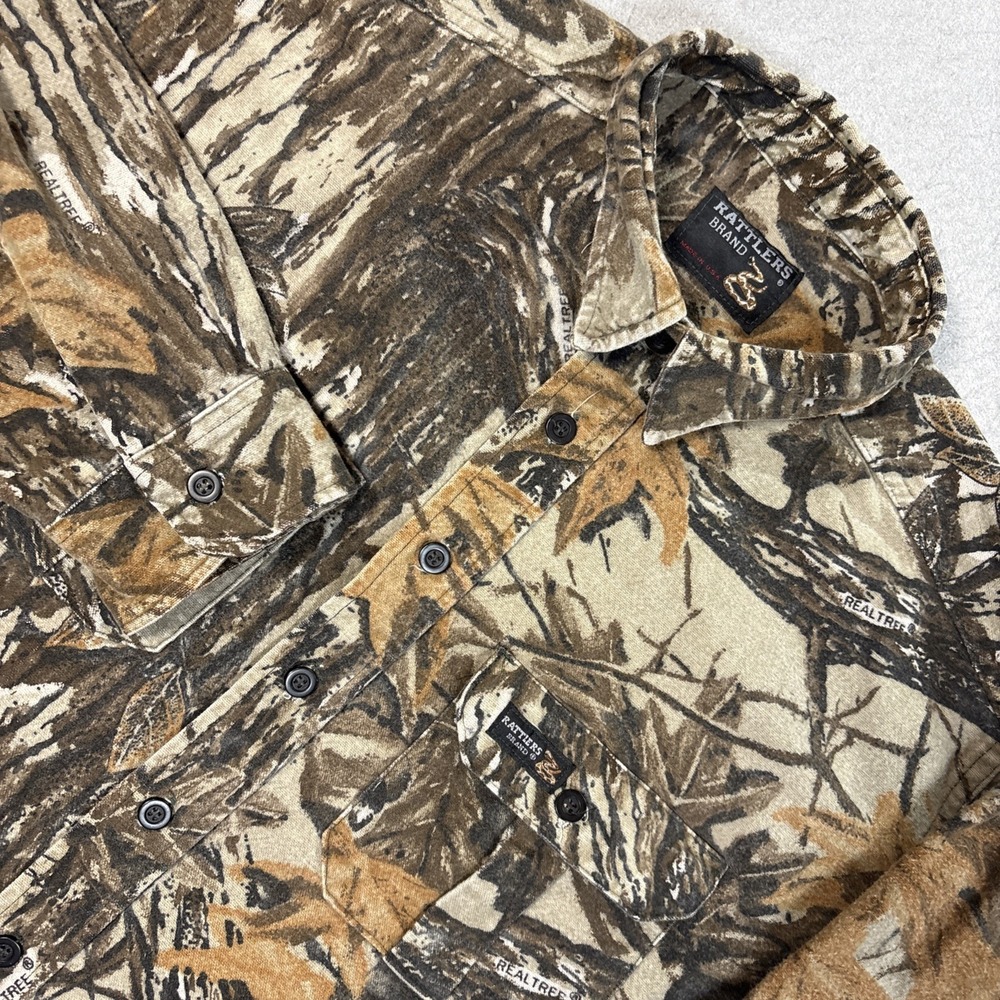 Rattlers Brand Shirt Mens L Camo Flannel Button Up Hunting Made USA VTG REALTREE